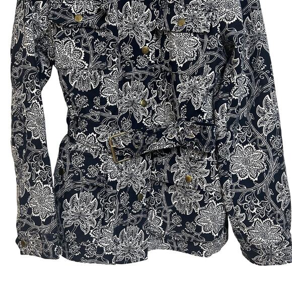 Banana Republic Blue Floral Field True Navy Jacket Belted Office Career Size S - Picture 6 of 9